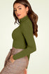 Women Olive Highneck Full Sleeves T-Shirt